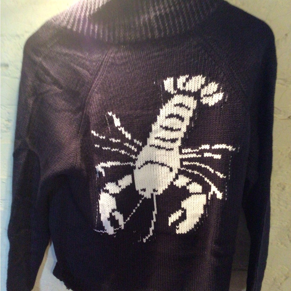 3 lEFT ! Boho Lobster Navy and White Lobster cardigan Sweater - Picture 2 of 7
